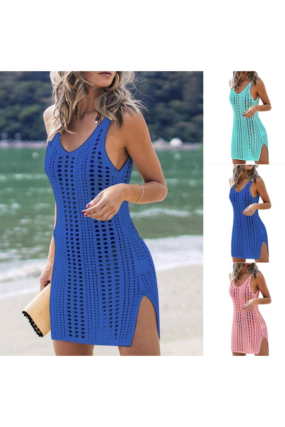 Isvgxsz New Arrivals Dresses Casual Dresses Swimsuit Cover Ups for Women V Neck Loose Beach Bikini Bathing Suit Sunscreen Shirt Cover Up Soft Satiny Blue
