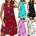 thumbnail image 1 of Isvgxsz New Arrivals Dresses Women's Round Neck Casual Dresses for Women Sleeveless Gradient Tie Dyed Beach Dress Soft Satiny Blue, 1 of 9