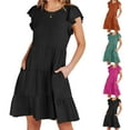thumbnail image 1 of Pounoo New Arrivals Dresses Women's Solid Color Summer Casual Dresses for Women Short Sleeved Dress Breathable Hot Pink Summer Cleaning, 1 of 9