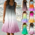 thumbnail image 1 of Isvgxsz New Arrivals Dresses Womens Fashion Holiday Summer Casual Dresses Round Neck Gradient Print Sleeveless Party Beach Dress Soft Satiny Orange, 1 of 5