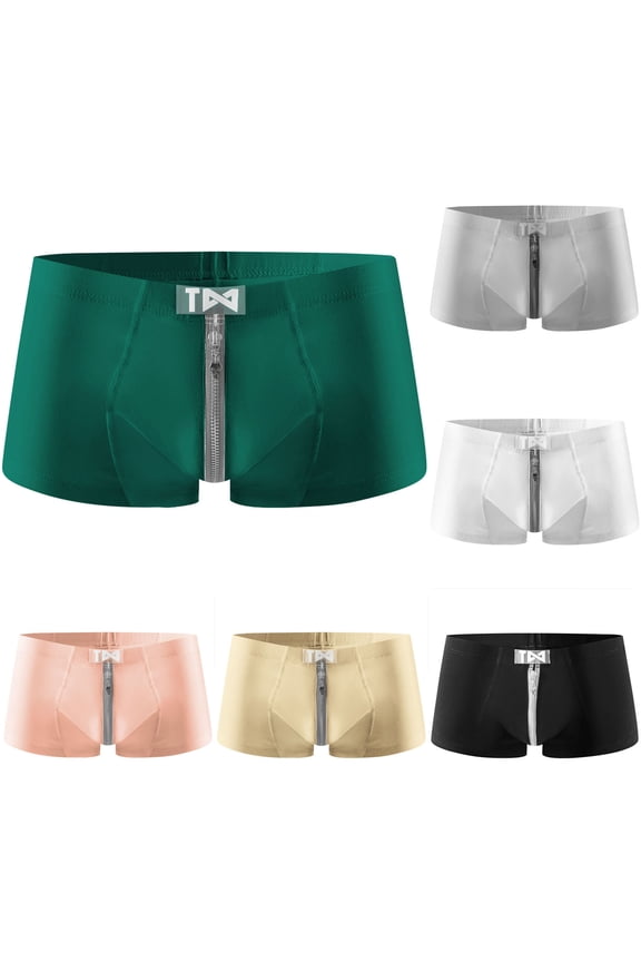 New Bikini Underwear for Men Casual Fashion Solid Boxers Breathable Zipper Butt Lift Underwear Skin-Friendly Underwear Men New Arrivals Underpants Gray