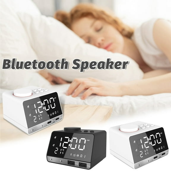 Pounoo New Bluetooth Speaker Alarm Clock Integrated Multi-Function Usb Power Supply Radio Home Bedside Card Audio White Travel Essentials 4Th of July Decorations