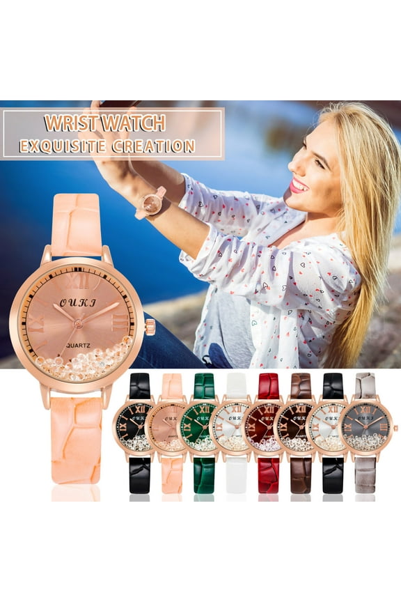 Isvgxsz New Clearance Fashion Women Crystal Golden Leather Analog Quartz Wrist Watch Fathers Day Gifts Travel Essentials Bw