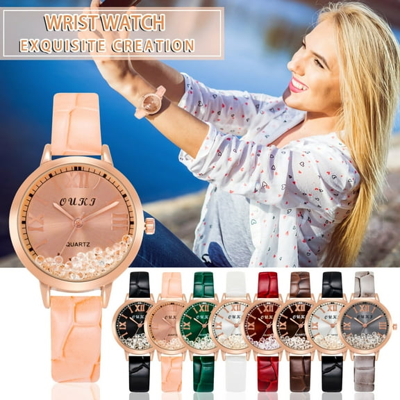 Isvgxsz New Clearance Fashion Women Crystal Golden Leather Analog Quartz Wrist Watch Jewelry Clearance Travel Essentials Gy
