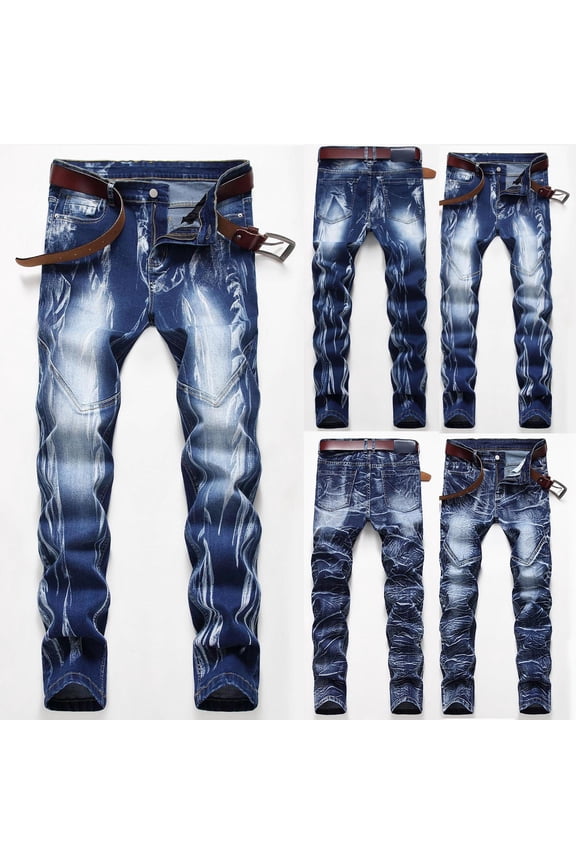 Isvgxsz New Denim Pants for Men Casual Comfort Waist Skinny Pants Men Print Quick Drying Long Pants Pocket Button Front Mid Waist Skinny Jeans For Men Light Blue Xl