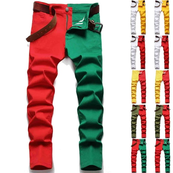 Isvgxsz New Denim Pants for Men New Style Comfort Waist Skinny Pants Men Multicolor Stretchable Long Pants Pocket Button Front Mid Waist Big and Tall Pants Red L
