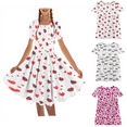 thumbnail image 1 of Pounoo New Girls Dresses Clearance Cute Print Round Neck Short Sleeve Mid-Length Summer Dresses Flounce Soft Satiny Beach Dress for Girls, 1 of 7