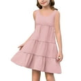 thumbnail image 1 of Isvgxsz New Girls Dresses Clearance Sleeveless Solid Kids Dresses Girls Round Neck a Line Dresses for Kids Lightweight Casual Mid Length Dress Sundresses Pink 9-10 Years(150), 1 of 8