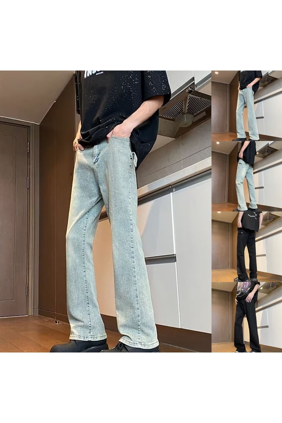 New Jeans for Men Clearance New Style Comfort Waist Straight Pants Men Solid Easy Care Long Pants Pocket Button Front Mid Waist Straight Leg Jeans Yellow M