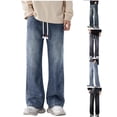 thumbnail image 1 of Pounoo New Jeans for Men Clearance Trendy Elastic Waist Wide Leg Pants Men Solid Comfort Fit Long Pants Pocket Drawstring Mid Waist Big and Tall Pants Light Blue L, 1 of 6