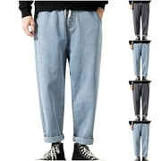 POUNOO Isvgxsz New Jeans for Men Relaxed Fit Men's Solid Color Pocket Drawstring Casual Youth Versatile Sports Oversized Pants Straight Pants Men Full Length Pants Black L