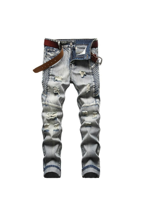 Isvgxsz New Jeans for Men Slim Fit Trendy Comfort Waist Skinny Pants Men Solid Skin-Friendly Long Pants Pocket Button Ripped Hole High Waist Mens Pants Under $20 Yellow Xxl