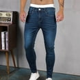 thumbnail image 1 of Isvgxsz New Jeans for Men Slim Fit Trendy Comfort Waist Skinny Pants&nbsp;Men Solid Stretchable Long Pants Pocket Button Front High Waist Mens Pants Under $20 Blue Xl, 1 of 8
