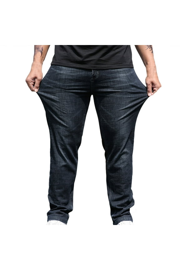 Isvgxsz New Jeans for Men Clearance Fashion Trend Men's Elastic Slim Elastic Waist Straight Leg Pant Straight Pants Men Full Length Pants Black L