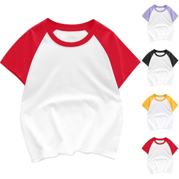 Isvgxsz New Kids Blouses for Girls Summer Cute Multicolor Crew Neck Short Sleeve Tops Lightweight Unisex Tops & T-Shirts Red