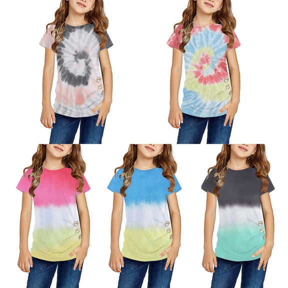 Isvgxsz New Kids Blouses for Girls Summer Trendy Multicolor Crew Neck Short Sleeve Tops Lightweight Girls Tops & T-Shirts Blue