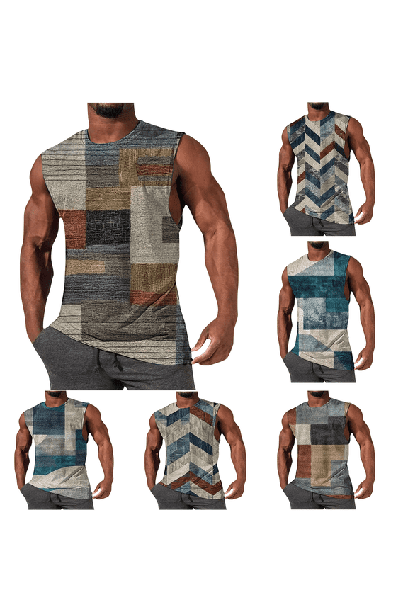 Isvgxsz New Men's Tank Tops Men's Fashion Printing Summer Casual Fitness Sport Permeability Round-Neck Tank Top Satiny Soft Mens Workout Sleeveless Shirts Multicolor