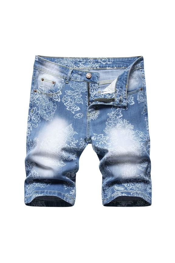 New Mens Shorts with Pockets New Style Comfort Waist Shorts for Men Print Quick Drying Short Pocket Button Front High Waist Jeans for Men Light Blue Xxxxl