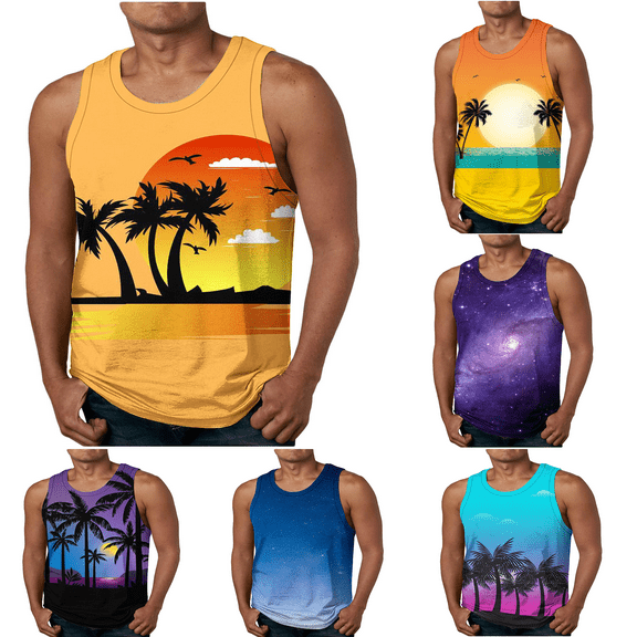 Isvgxsz New Mens Tanks Summer Men Casual Fashion Pullover Round Neck Tank Top Sports Hawaii Sleeveless Tops Quick Drying Sleeveless Shirts for Men Purple
