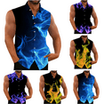 thumbnail image 1 of Pounoo New Mens Tanks Summer Men's Printing Button Casual Turndown Collar Tank Top Lightweight Undershirts for Men Multicolor, 1 of 5