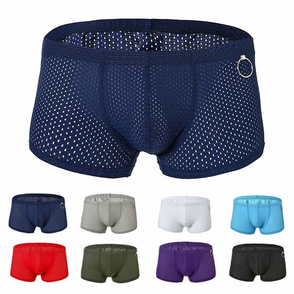 Isvgxsz New Mens Underwear Boxer Briefs Ring Panties Fashion Breathable Nylon Mesh Thong Cool and Comfortable B Oxers Skin-Friendly Mens Briefs Men's New Arrivals Underpants Black