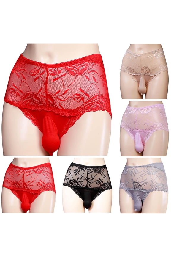 New Mens Underwear Briefs Men's Color Briefs Fashion Underwear Personalized High-Waist Lace Panties Buttock Covering Briefs Lightweight Underpants Men Pink