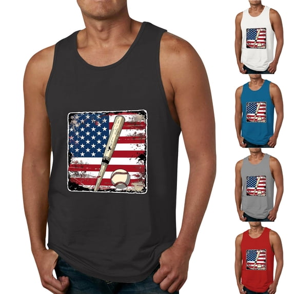Pounoo New Mens Workout Shirts Men Fashion Casual Summer Loose Waistcoat Print Sport Round-Neck Tank Top Lightweight Summer Sleeveless Tops Black