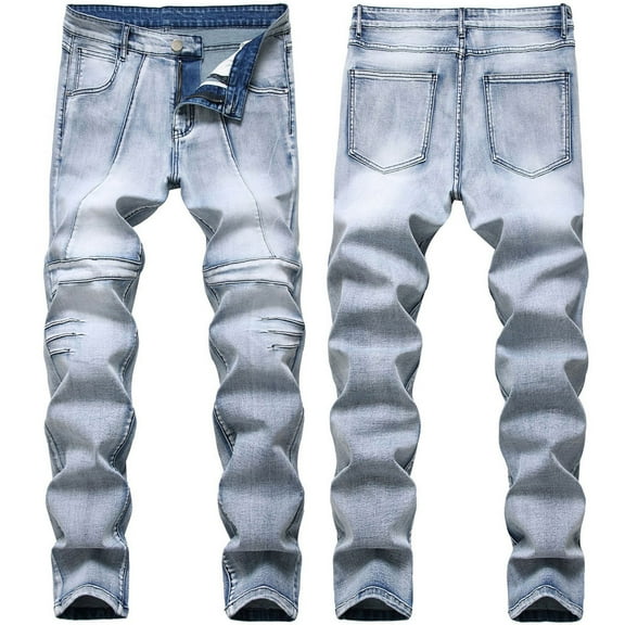 Pounoo New Pants for Men Clearance Casual Comfort Waist Skinny Pants Men Print Skin-Friendly Long Pants Pocket Button Front Mid Waist Skinny Jeans For Men Blue 32