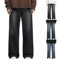 thumbnail image 1 of Isvgxsz New Pants for Men Jeans Men's Fashion Casual Solid Color Cargo Zipper Pockets Elastic Waist Full Length Pants Wide Leg Pants Men Full Length Pants Black L, 1 of 9