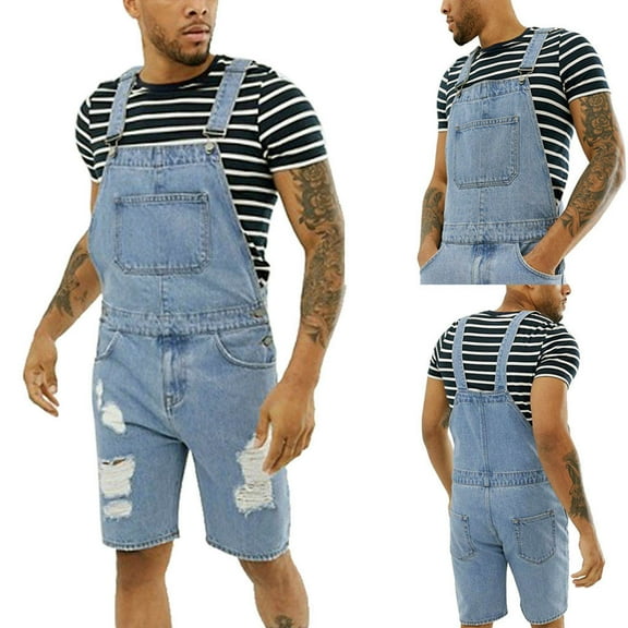 Isvgxsz New Pants for Men Jeans Mens Plus Pocket Overall Jumpsuit Streetwear Overall Suspender Pants Overalls for Men Shorts Overalls Blue Xxl