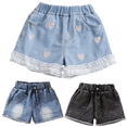 thumbnail image 1 of Pounoo New Shorts for Girls Denim Girls Denim Shorts Lace Love Summer Casual Shorts with Pockets Elastic Waist Shorts Shorts Jeans Kids, 1 of 9