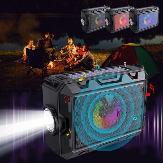 Isvgxsz New Solar Bluetooth 5.3 Player Can Be Used As a Radio and Speaker Camping Lighting Flashlight With Lights Supporting T-F and Usb Playback Black Travel Essentials 4Th of July Decorations