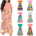 thumbnail image 1 of Isvgxsz New Summer Dresses for Girls (4-14Y) Girls' Retro Printed Short-Sleeved Round Neck Dresses and Children'S Casual Long Skirts with Pockets. Flower Girl Dresses Orange, 1 of 6