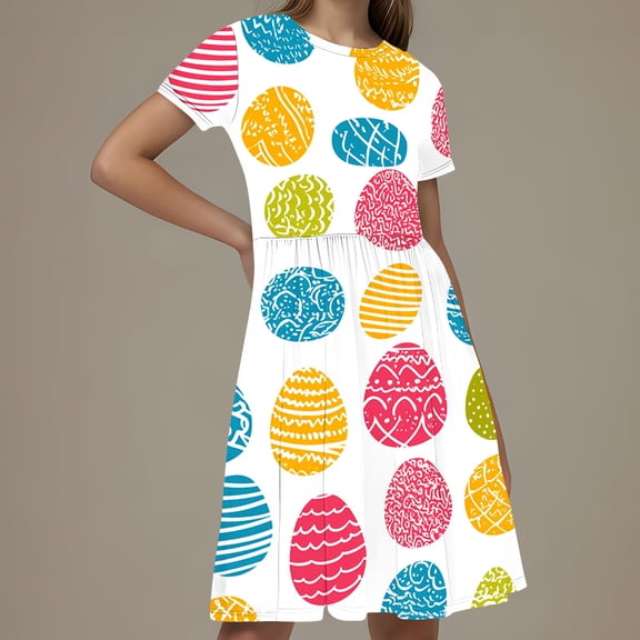 Isvgxsz New Summer Dresses for Girls Toddler Kids Girls Print Short Sleeve Stretchy Dress A Line Dress Flower Girl Dresses Multicolor5