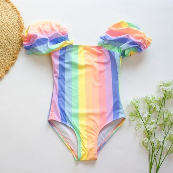 Pounoo New Swimsuit One Piece Clearance Multicolor Cozy Sleeveless Baby Girls One-Piece Swimsuits Skin-Friendly Boat Neck Bathing Suits For Girls Multicolor 5-6 Years