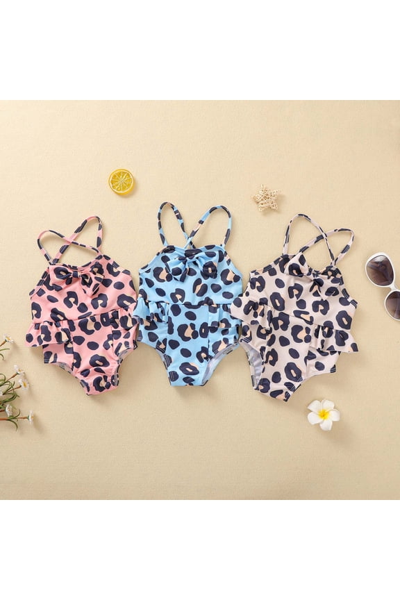 Isvgxsz New Swimwear For Girls Toddler Girls One Pieces Swimsuit Leopard Cute Swimwear Summer Beach Bathing Suits (0 Ms-3 Y) Pink Baby Girl Swimsuits