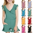 thumbnail image 1 of Isvgxsz New Swimwear For Girls Solid Cute Sleeveless Baby Girls One-Piece Swimsuits Lightweight Deep V-Neck Pocket Flounce Bathing Suits For Kids One Piece Blue 9 Years, 1 of 10