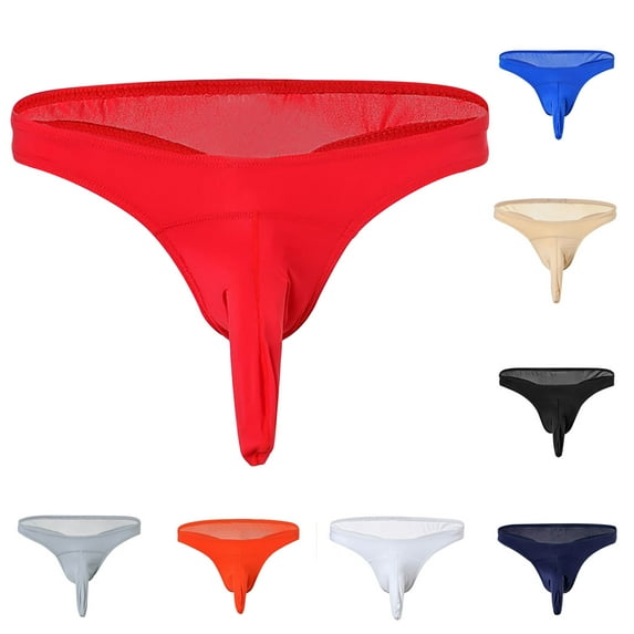 Pounoo New Underpants for Men Solid Color Briefs Fashion Underwear Personalized Low-Waist Hoop Panties Buttock Covering Briefs Comfortable Thong Underwear for Men White
