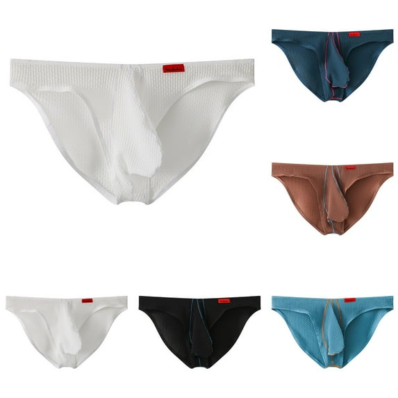 Pounoo New Underwear for Men Briefs Men's Gradient Color Underwear Low Waisted Pants Soft Satiny Men Panties Thong Men's New Arrivals Underpants Coffee