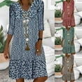 thumbnail image 1 of Isvgxsz Plus Size Summer Dresses Fashion Women Summer Casual V-Neck Print 3/4 Sleeve Fold Mini Dress Breathable Green, 1 of 6