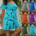 thumbnail image 1 of Isvgxsz Sundresses for Women 2024 Fashion Women Plus Size Casual Floral Print Short Sleeves Short Dress Lightweight Purple, 1 of 4