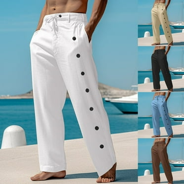 Pounoo Trousers for Men Clearance Men'S Cotton and Linen Elastic Waist Blended Breathable Comfortable Soft Beach Casual Trousers Full Length Pants Father'S Day Gifts Black