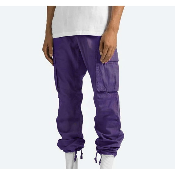 Isvgxsz Trousers for Men Men Solid Casual Multiple Pockets Outdoor Straight Type Fitness Pants Cargo Pants Trousers Father'S Day Gifts Purple