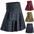 thumbnail image 1 of Isvgxsz Trousers for Men Clearance Men Casual Fashion Have Pockets Plaid High-Waisted Skirt Pleated Skirt Short Skirt Fall Savings Green, 1 of 9