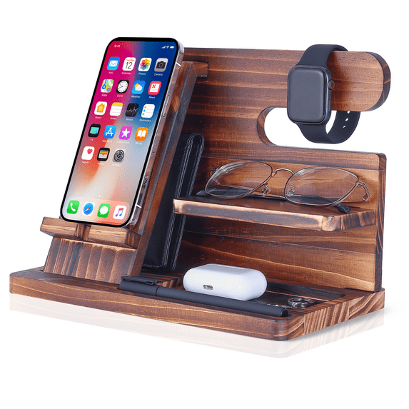 Iswabard Wood Phone Docking Station, Nightstand Organizer for Men