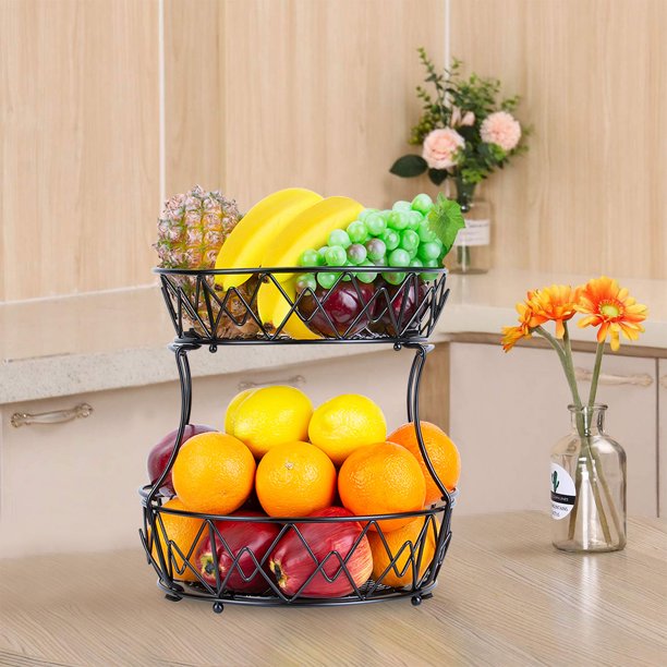Isyunen 2Tier Countertop Fruit Basket Bowl Storage with 2 Banana