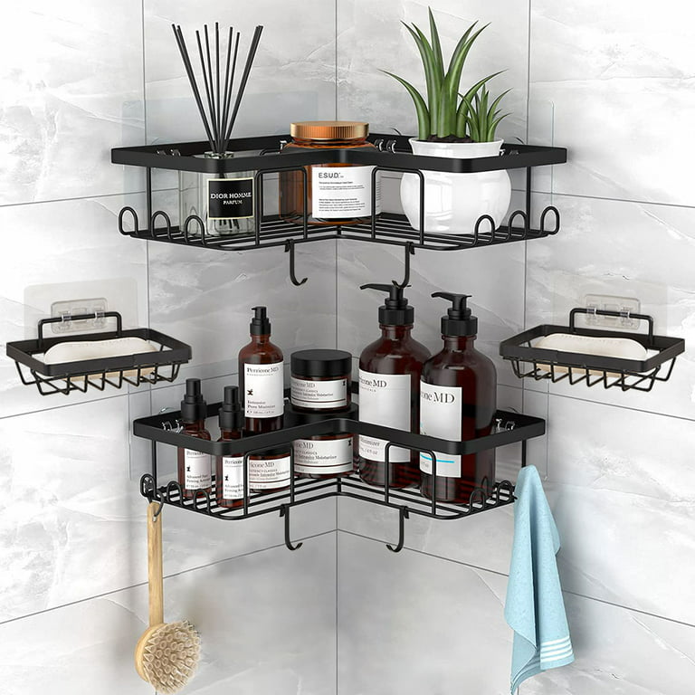 Atopoler Shower Caddy Wall-mounted Shower Shelf Multifunctional Waterproof  Shower Organizer with Towel Bar Hooks No Drilling Shower Storage Rack
