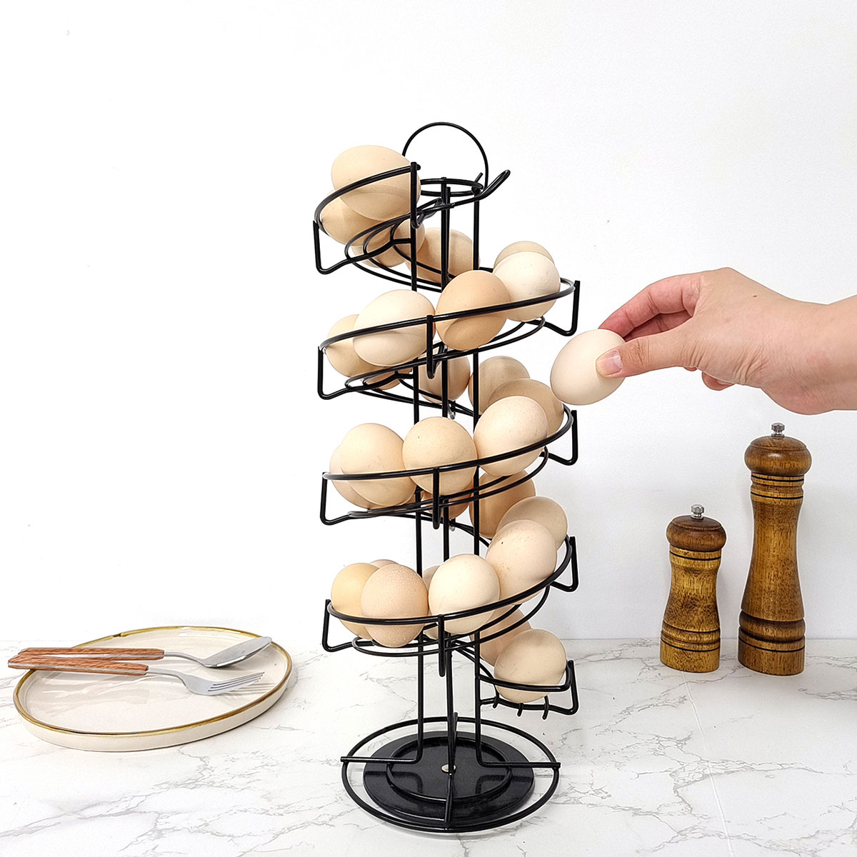 Egg Skelter Deluxe Modern Spiraling Dispenser Rack, Silver
