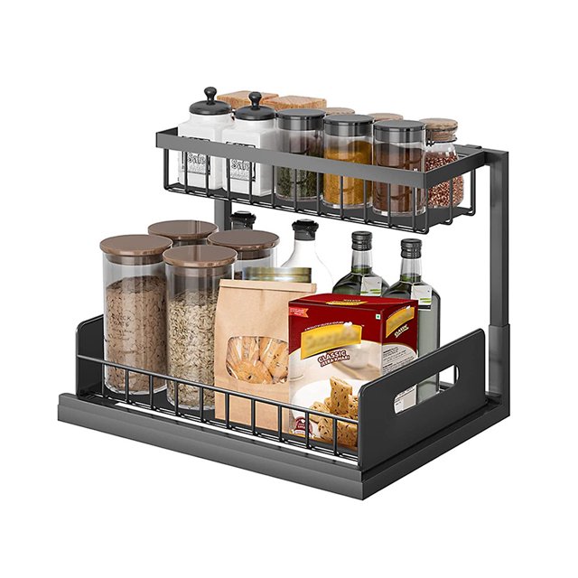 Isyunen Under Sink Organizer, 2 Tier Pull Out Organizer, Multi