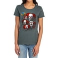 thumbnail image 1 of It 1990 Many Faces of Pennywise Women's T Shirt, Charcoal, Medium, 1 of 6